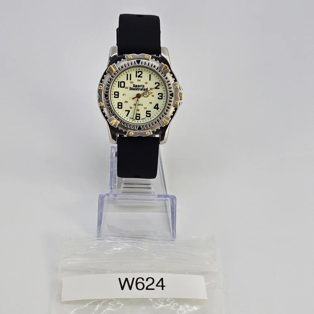 Sports Illustrated Men's Watch 38MM Yellow Dial NEW Black Plastic Bands Battery